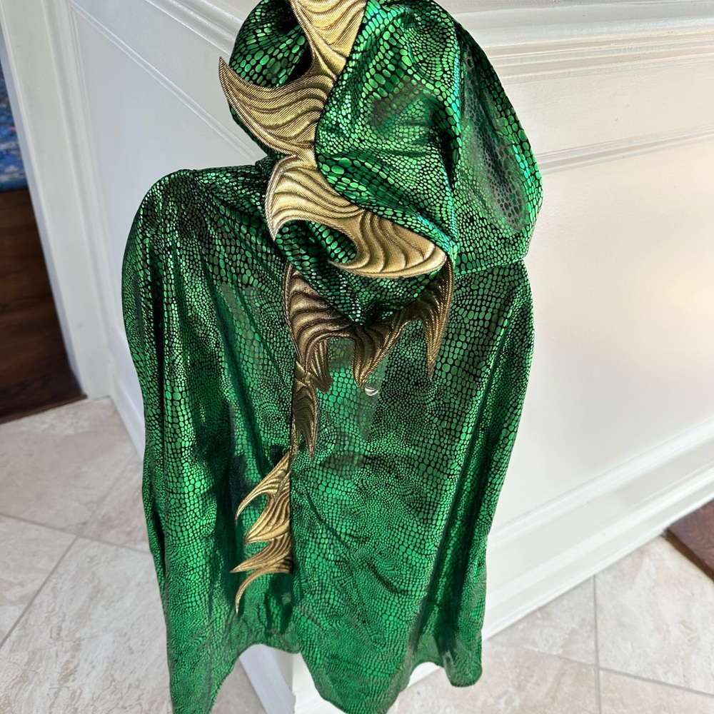 Kids Green Dragon Hooded Costume Cape Cloak with Gold Spines